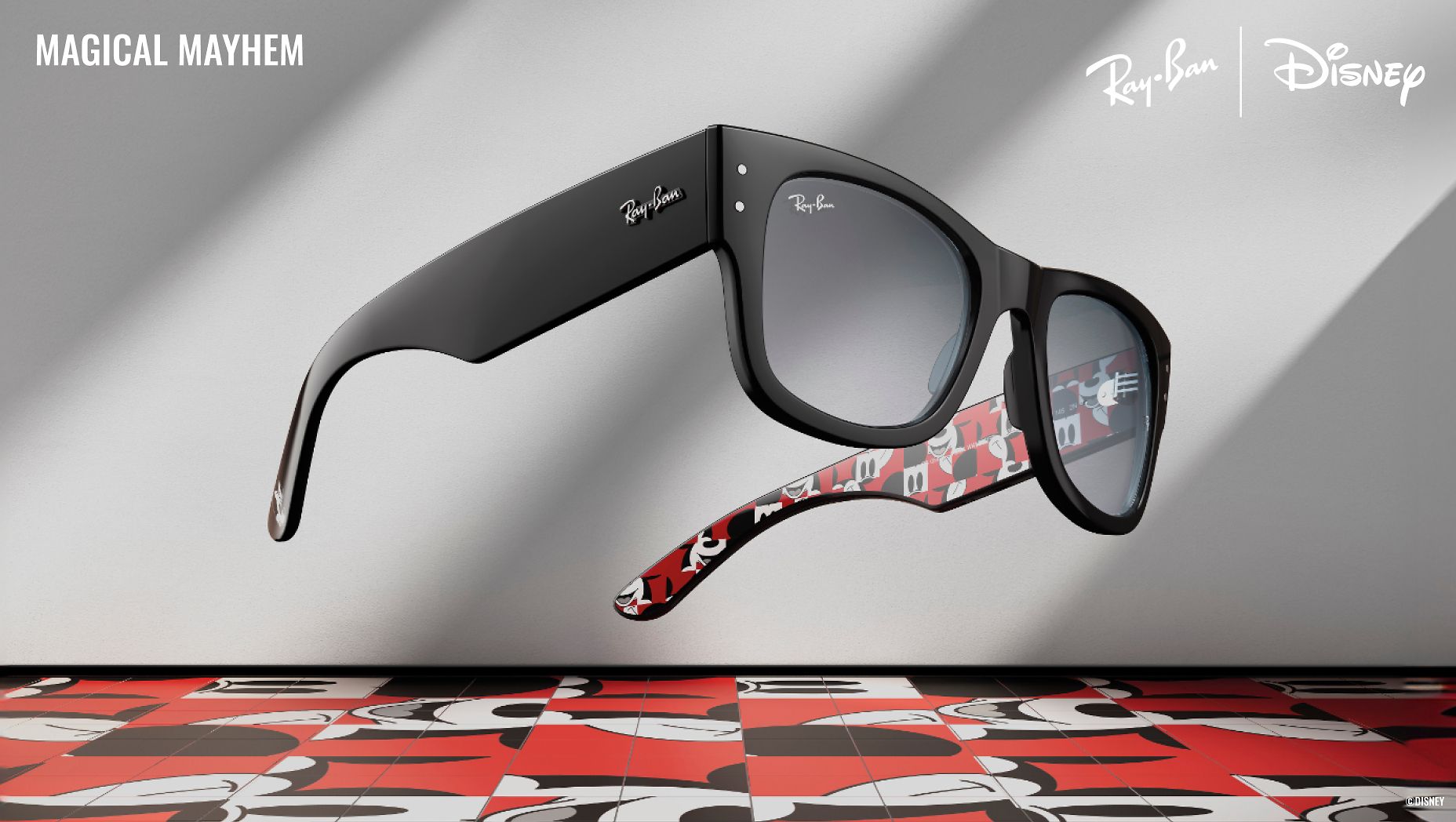 Ray Ban RB0840S Mega Wayfarer Disney Mickey Minnie Mouse Deconstructed M 51 21 with Grey lenses and Black frame Sunglass Hut