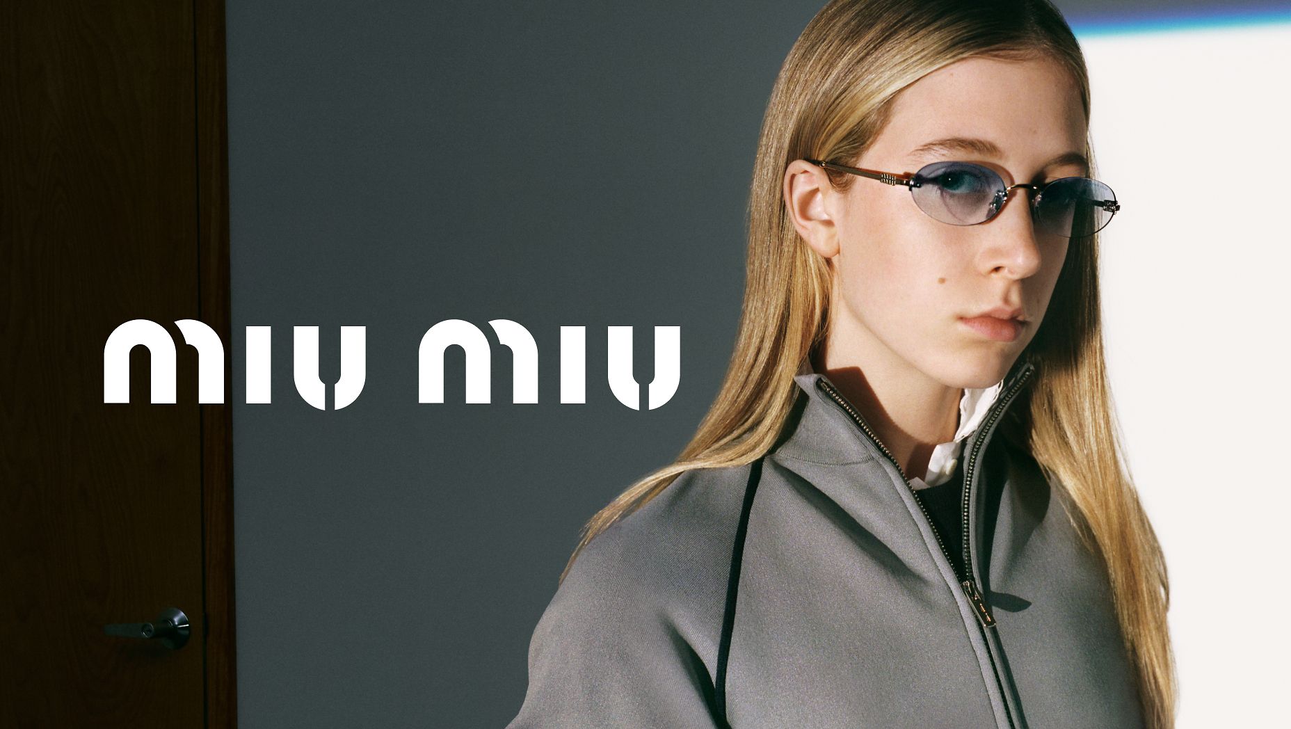 MIU MIU MU A54S Pale Gold - Women Luxury Sunglasses, Clear Gradient Light Blue Lens