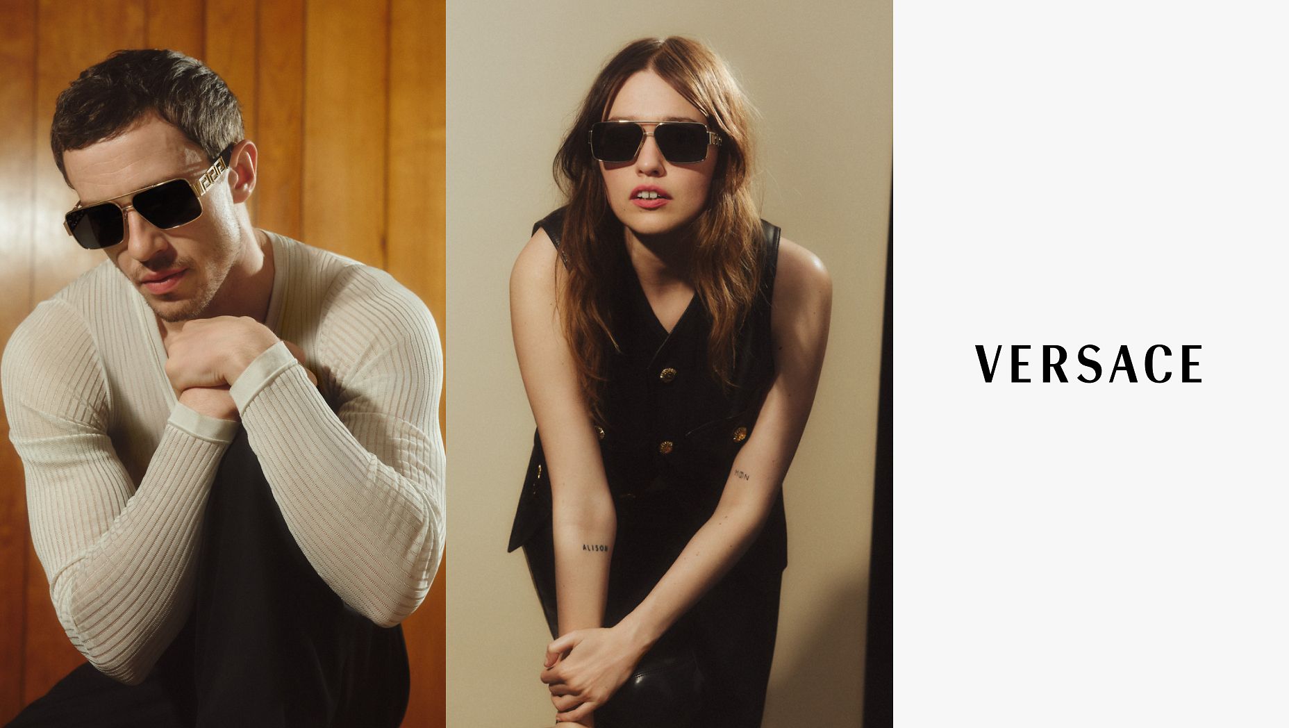 VERSACE VE2290 Gold - Men Luxury Sunglasses, Dark Grey Lens