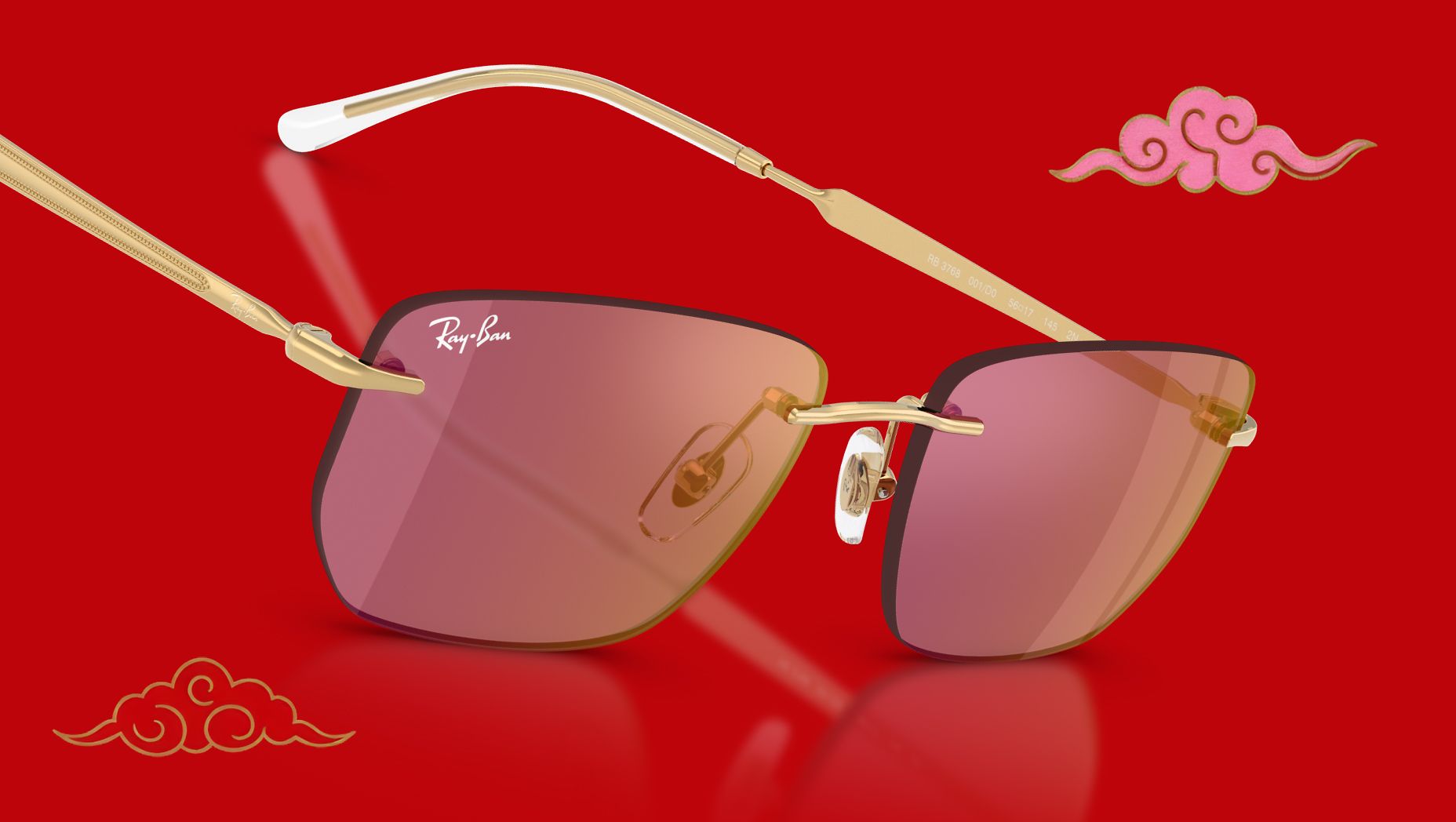 Ray-Ban Gold Frame Sunglasses with Blue Lenses and Red Case Ray-Ban Men main image 2