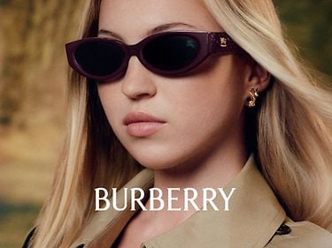 Burberry Fall Winter 2026-Bordeaux oval frames reimagining Burberry’s house motifs, with quilted temples and a Knight stamp.